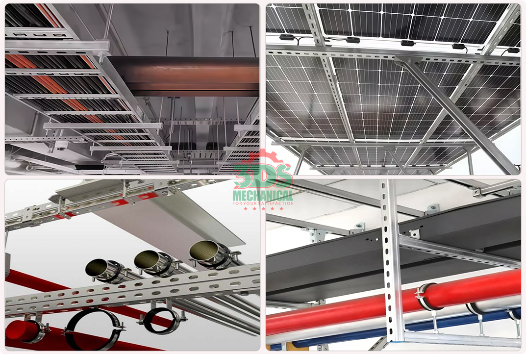 ứng dụng của thanh unistrut, thanh u đa năng, thanh u đột lỗ, thanh chống đa năng